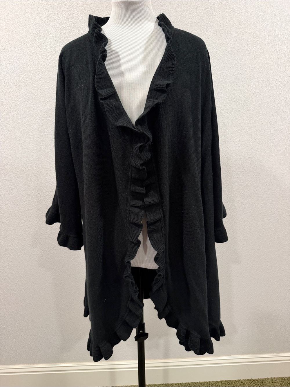 Hot in Hollywood Black Ruffle-Trim Cardigan